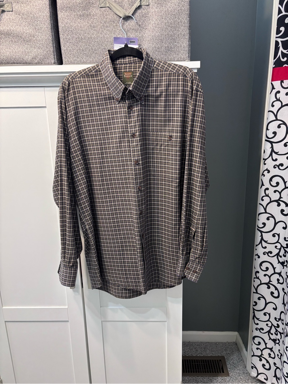 Scott Barber Brown and Olive Green Plaid Long Sleeve Brushed Cotton Shirt M NWOT
